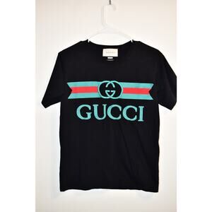 Gucci XS Embroidered Black Green Red T-Shirt Tee Unisex Women